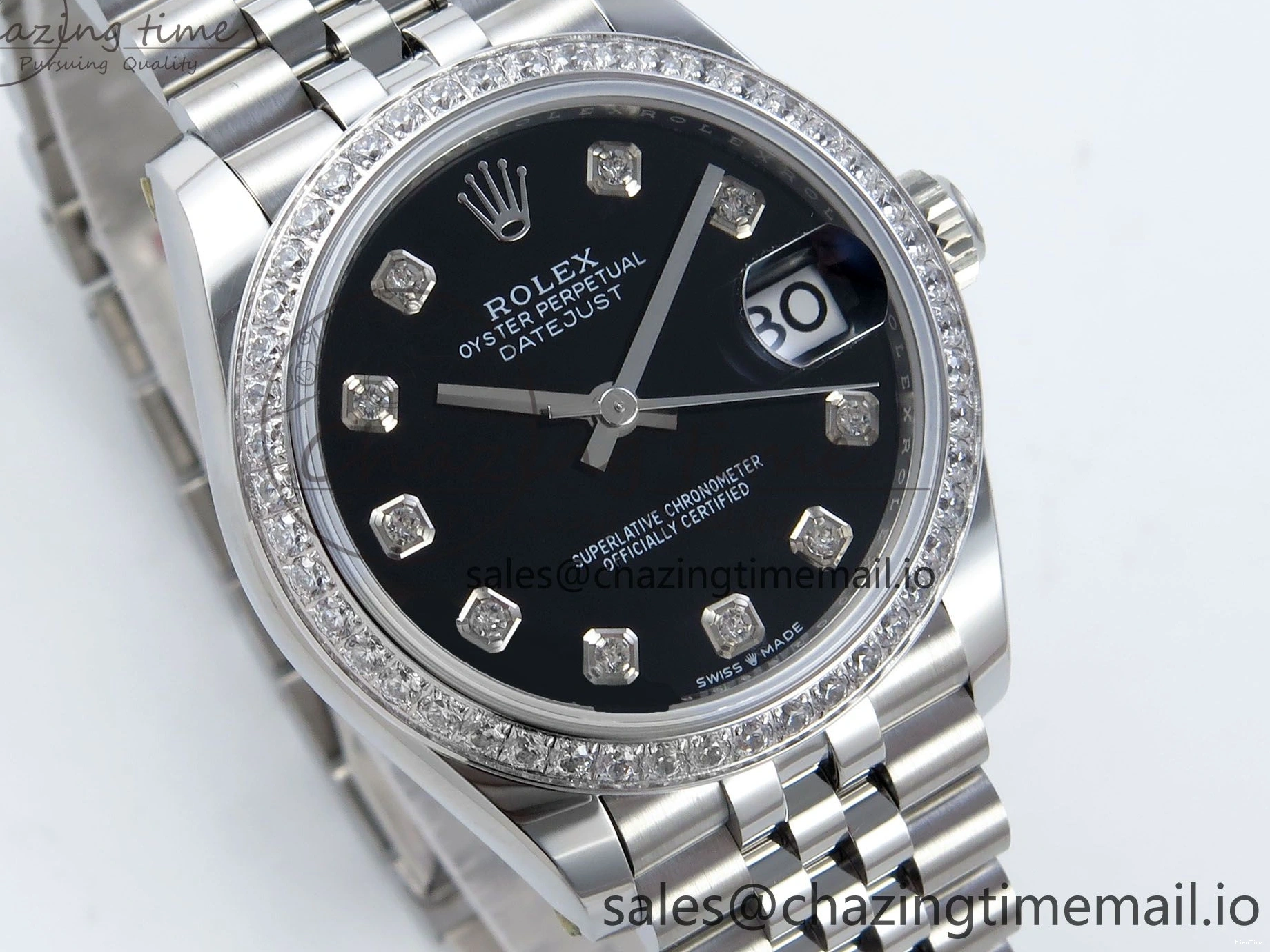 MiroTime 0205 Vibrant DateJust 31 278384RBR ARF 1:1 Best Edition 904L Steel Black Diamonds Dial Diamonds Bezel on SS Jubilee Bracelet ETA 457